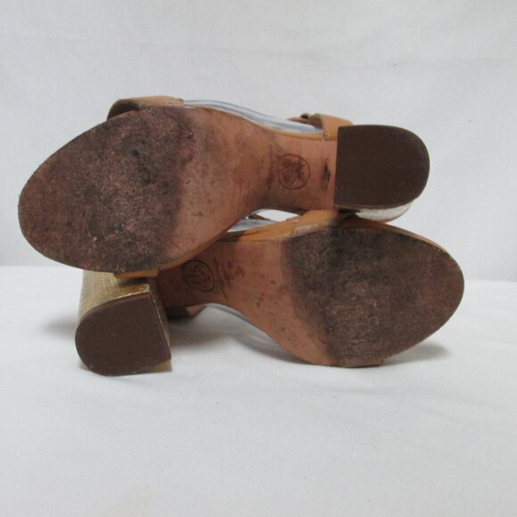 ASH Rachel tan gold buckle platform block heels sandals Size Sz 39 8 - Picture 10 of 11